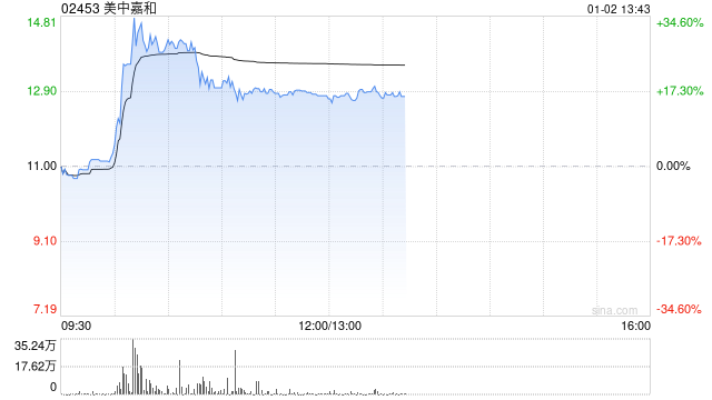 美中嘉和盘中涨超35% 公司签订2亿元融资租赁协议