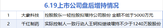 6月19日增减持汇总：大豪科技等2股增持 盛弘股份等7股减持（表）